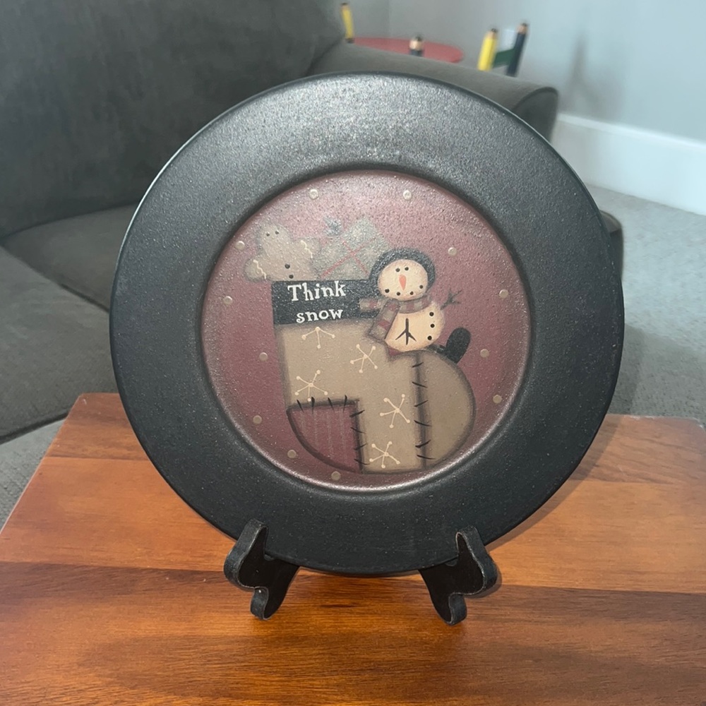 Barbara Floyd primitive “think snow” decorative wooden plate.